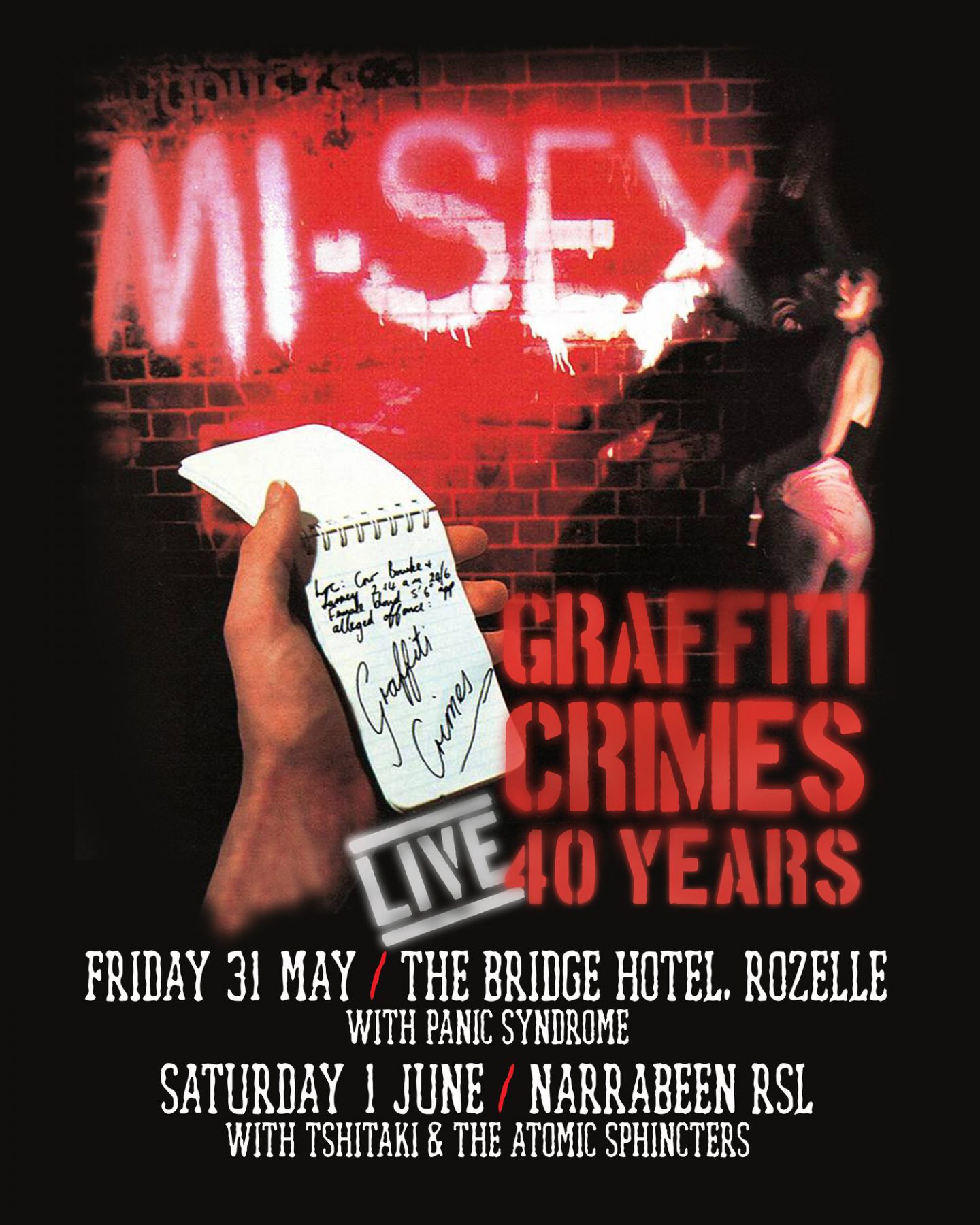 Atomic Sphincters and Mi-Sex Gig Poster - Narrabeen RSL - 1 June 2019