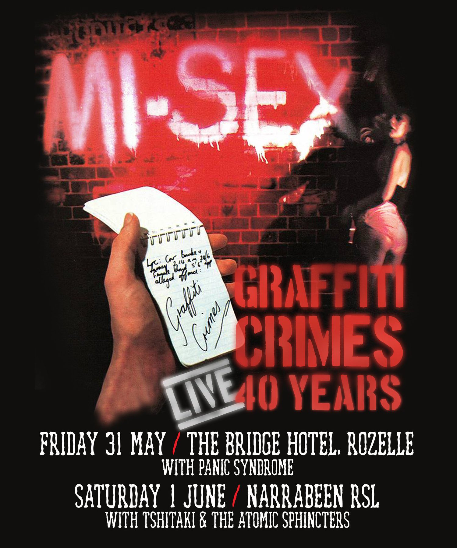Atomic Sphincters and Mi-Sex Gig Poster - Narrabeen RSL - 1 June 2019